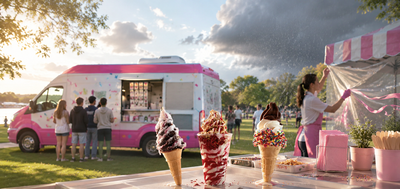 Ice cream van catering for outdoor events affected by weather conditions